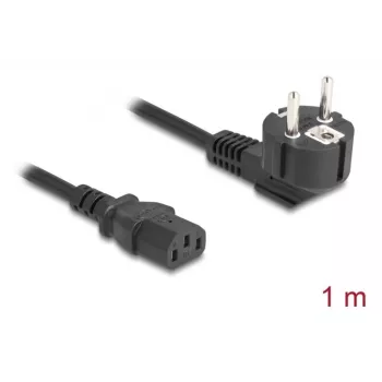 Kabel zasilający DELOCK CEE 7/7 (E+F) do IEC C13 90° kątowa wtyczka, 1 m, H05VV-F 3x1,00 mm², czarny