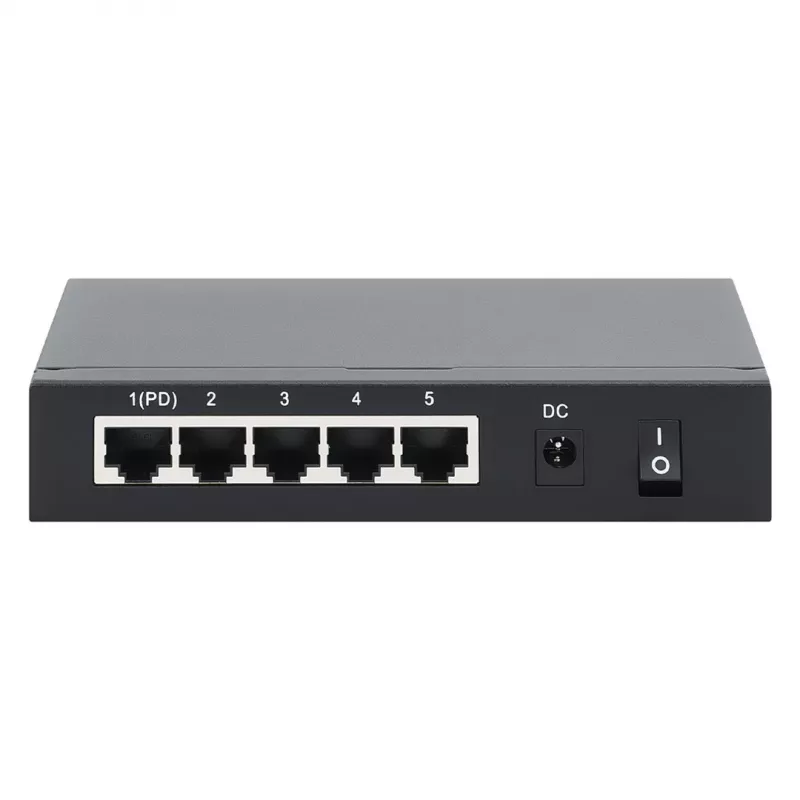 Przełącznik Gigabit 5xPoE Passthrough zasilany przez PoE lub AC, 68W