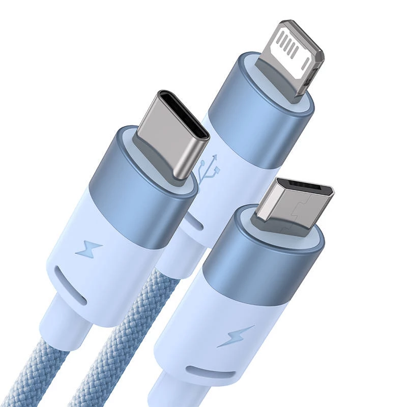 Kabel USB 3w1 Baseus StarSpeed Series, USB-C + Micro + Lightning 3,5A, 1,2m (Niebieski)