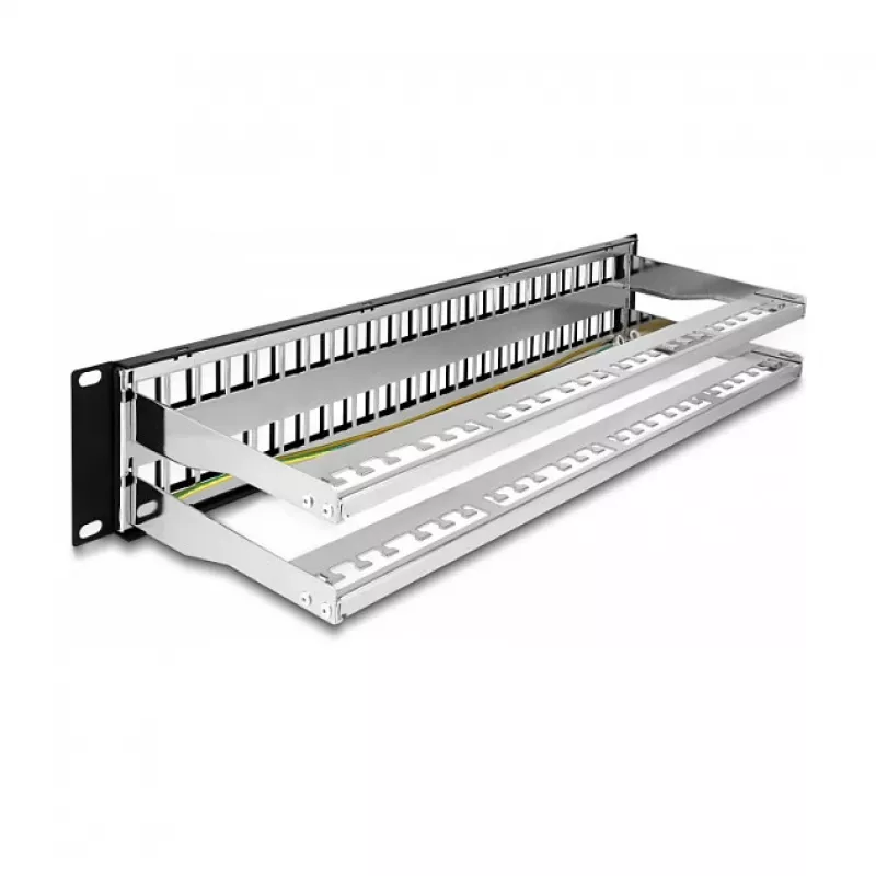 DeLOCK 19-calowy panel krosowy Keystone 48-portowy z odciążkami 2U czarny