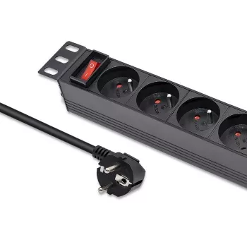 Qoltec Aluminiowa PDU do szafy RACK 10'' | 1U | 16A | 4xFRENCH | 1,8m