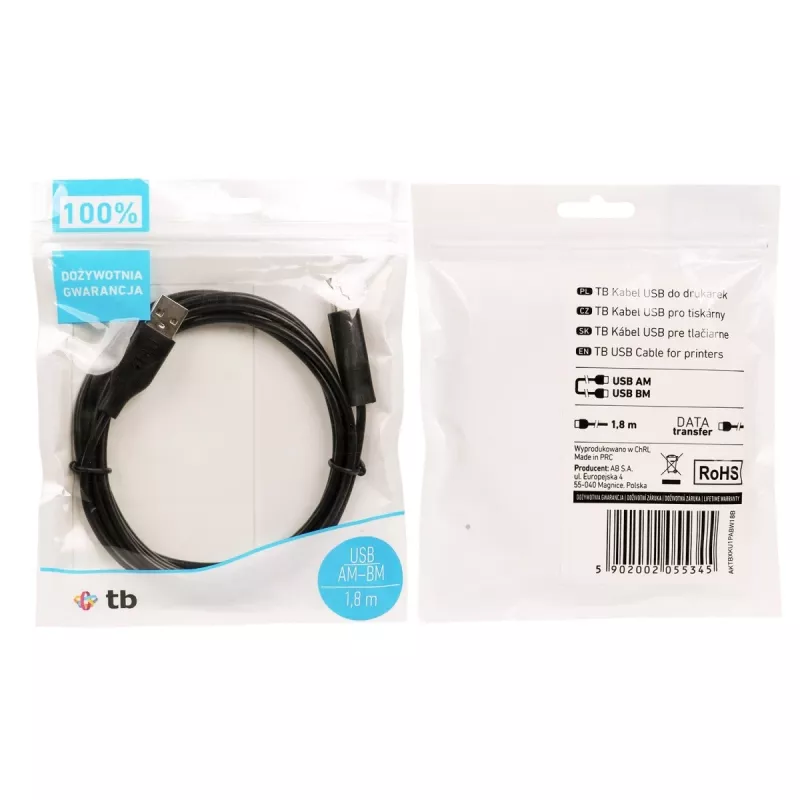 TB USB AM-BM kabel 1.8 Czarny (AKTBXKU1PABW18B)