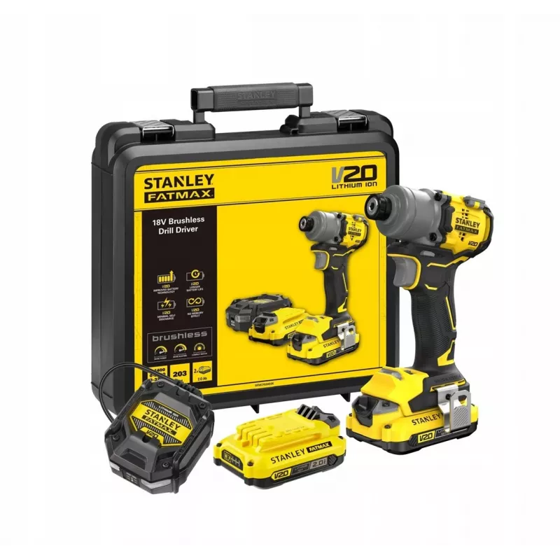 Wkrętarka elektryczna STANLEY SFMCF830D2K-QW 18V Li-Ion, 2 Ah x2, 3 biegi, 203 N·m, 3200 obr./min, LED, rękojeść pistoletowa