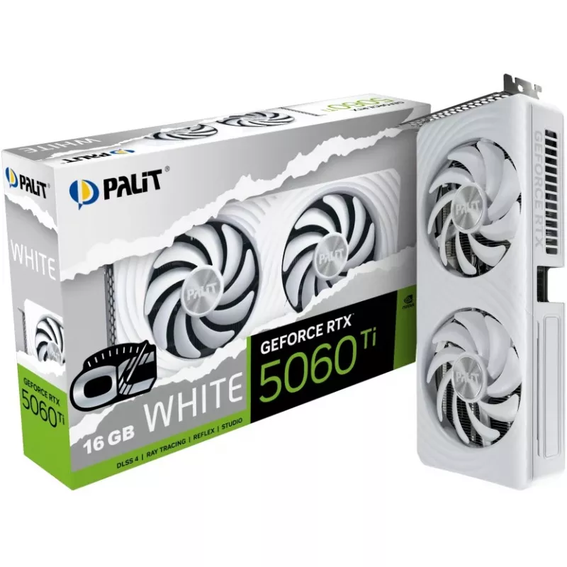 Karta graficzna Palit GeForce RTX 5060 Ti White OC — GeForce RTX 5060 Ti, 16 GB GDDR7, 128-bit, PCIe 5.0, 2407 MHz