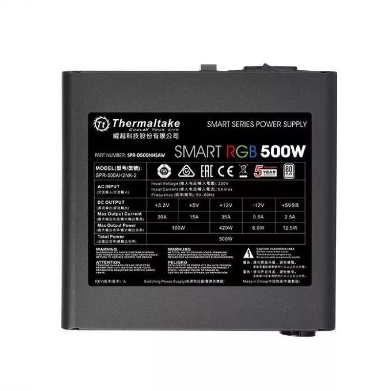 Thermaltake SMART RGB PS-SPR-0500NHSAWE-1 - Zasilacz (wewnętrzny) - ATX12V 2.3 - 80 PLUS - AC 230 V - 500 W - aktywny PFC - Czarny