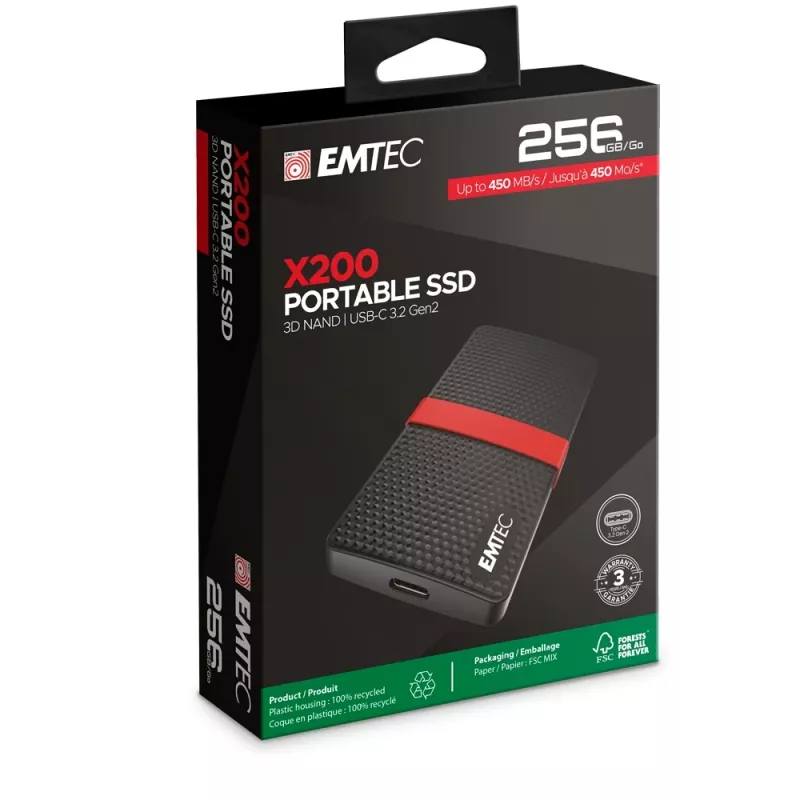 SSD Emtec 256GB USB Type-C 3.2 Gen 1 Czarny Czerwony X200