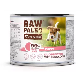 Karma mokra dla psów VETEXPERT RAW PALEO Duoprotein Pork & Lamb Puppy 200 g, bezglutenowa i bezsojowa, wilgotność 81%