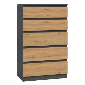 Komoda Topeshop M5 ANTRACYT/ARTISAN 5-szufladowa, Antracytowy dąb, 700×1095×400 mm