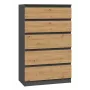 Komoda Topeshop M5 ANTRACYT/ARTISAN 5-szufladowa, Antracytowy dąb, 700×1095×400 mm