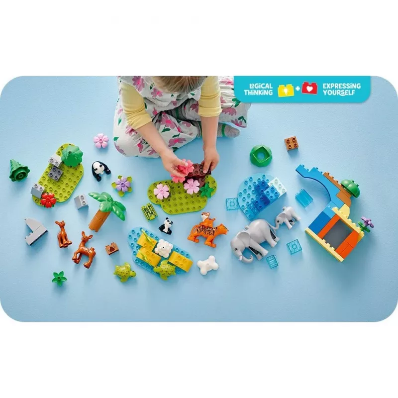 Zestaw LEGO DUPLO Town Rodziny Dzikich Zwierząt 3-w-1 10446 — 92 elementy, wiek 2+, 200×220×340 mm