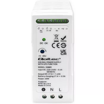 Qoltec 50885 Stabilny zasilacz na szynę DIN z funkcją UPS | 40 W