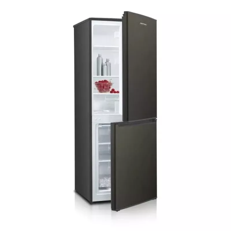 Lodówko-zamrażarka MPM MPM-215-KB-39/E — 215 L, dolny zamrażalnik, ciemny inox, drzwi odwracalne, oświetlenie LED