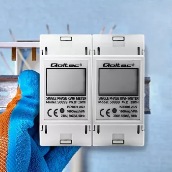 Jednofazowy licznik zużycia energii QOLTEC 50899 230 V 50 Hz, 5(60)A, Klasa 1.0, Wyświetlacz
