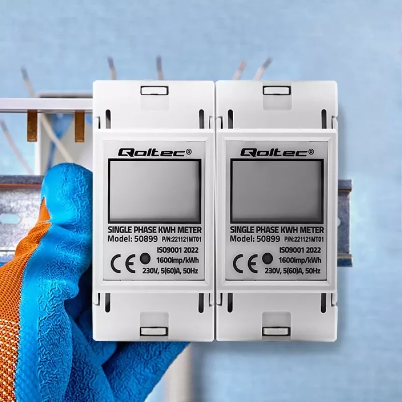 Jednofazowy licznik zużycia energii QOLTEC 50899 230 V 50 Hz, 5(60)A, Klasa 1.0, Wyświetlacz