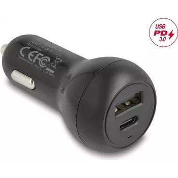 Ładowarka samochodowa DELOCK 64329 — gniazdo zapalniczki 12–24 V, szybkie ładowanie USB-C do smartfonów i tabletów, czarna