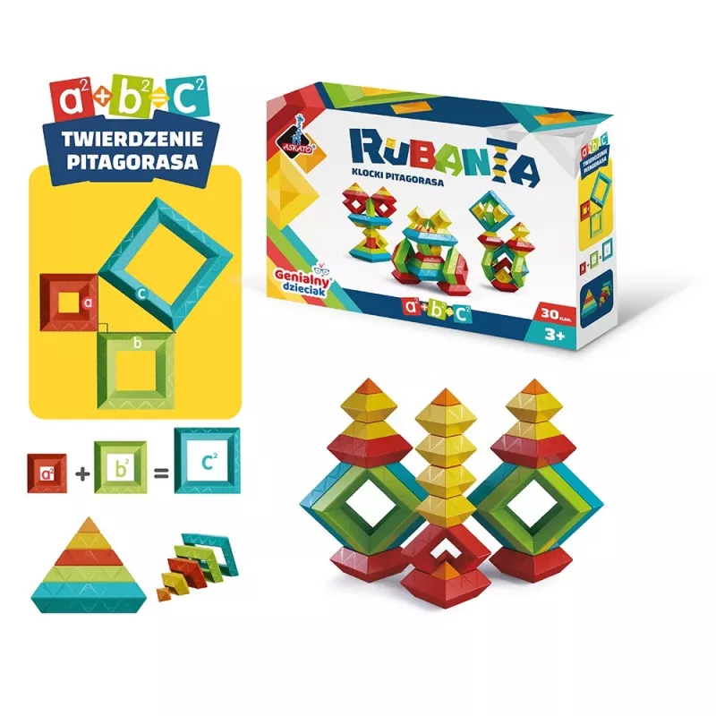 Edukacyjny zestaw konstrukcyjny Ascato Pythagoras Blocks Rubanta 30 elementów model 119403