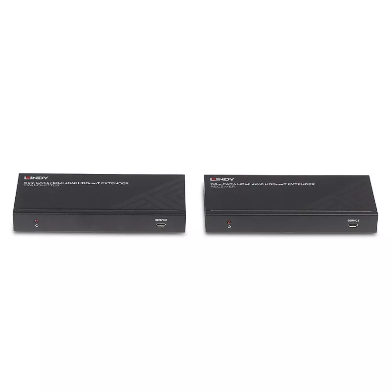 Lindy 150m Cat.6 HDMI 4K60, IR i RS-232 HDBaseT Extender, 3840 x 2160 pikseli, nadajnik i odbiornik AV, 150 m, przewodowy, czarny, HDCP
