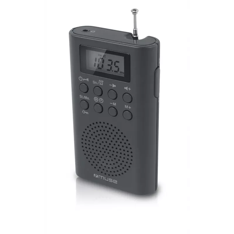 Przenośne radio Muse M-03 R z tunerem FM PLL, wyświetlaczem LCD, anteną zewnętrzną, czarne
