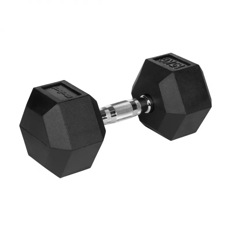 Hantel Rebel Active Hex gumowany 15 kg — pojedynczy hantel sześciokątny, kompaktowy uchwyt