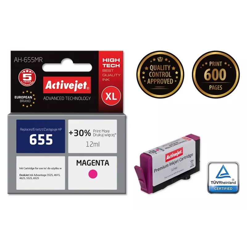 Activejet AH-655MR Tusz (zamiennik HP 655 CZ111AE; Premium; 12 ml; magenta)