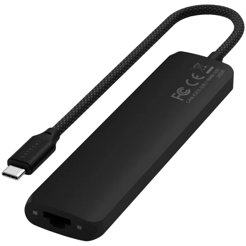 Satechi 7-w-1 USB-C Slim Multiport Adapter Ethernet (USB-C PD, 2x USB-A, HDMI 4K, Ethernet, czytnik kart micro/SD) (Czarny)