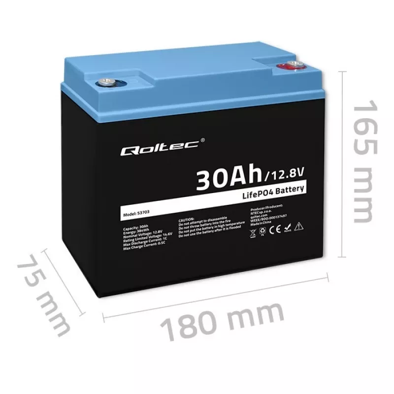 Akumulator LiFePO4 QOLTEC 12.8V 30Ah 384Wh z BMS