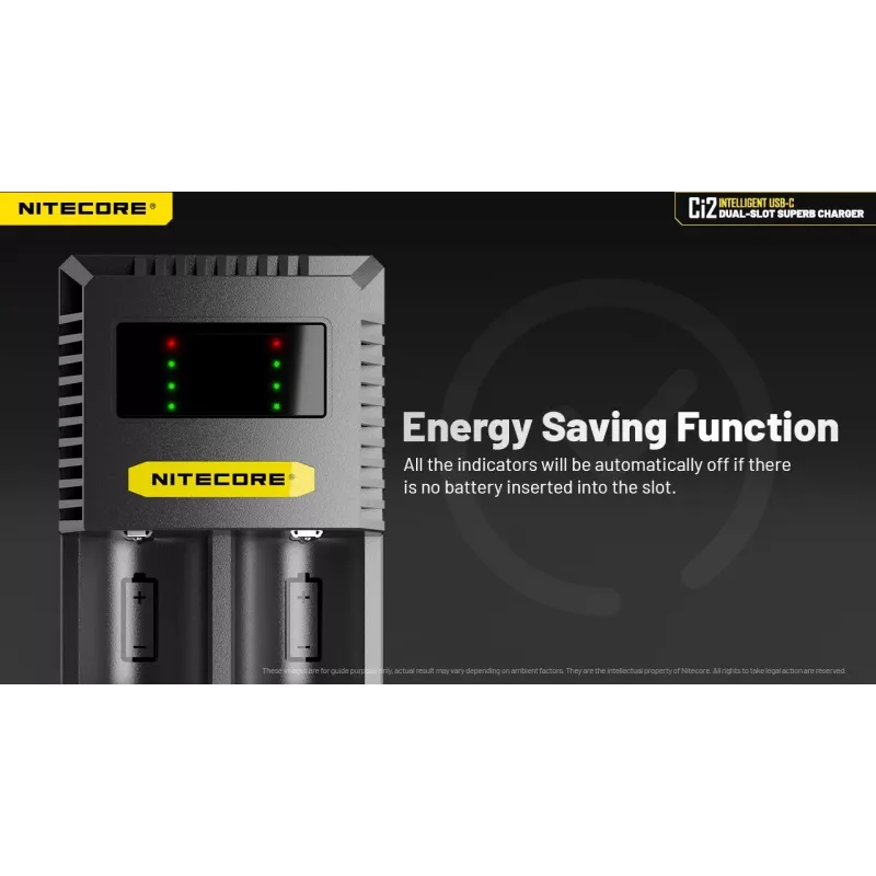 Ładowarka do akumulatorów Nitecore Ci12 Uniwersalna ładowarka USB do Li-Ion, NiCd, NiMH, wejście 3A 5/9/12V, obudowa z tworzywa sztucznego