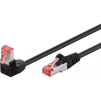 Goobay CAT 6 kabel połączeniowy 1x kąt prosty, S/FTP (PiMF), czarny, 10 m - zaczep od góry, LSZH bezhalogenowy, miedziany (51547)