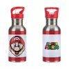 Paladone Super Mario metalowa butelka na wodę ze słomką