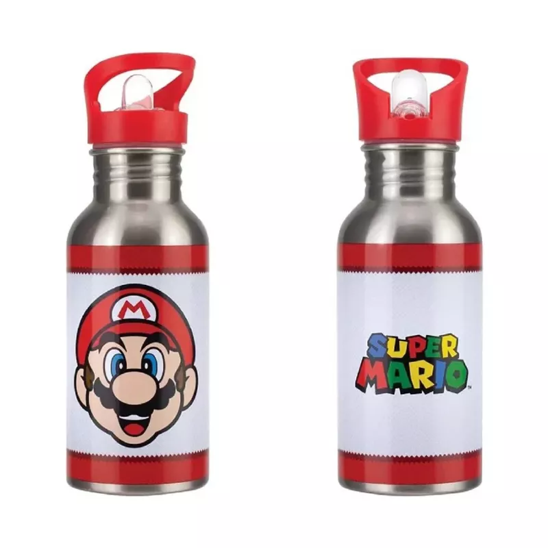 Paladone Super Mario metalowa butelka na wodę ze słomką