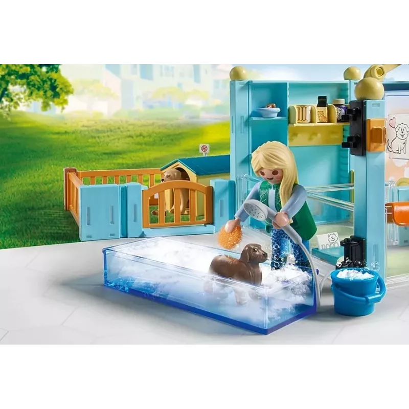 Zestaw PLAYMOBIL My Life 71742 Hotel dla zwierząt z figurkami – zestaw z budynkiem hotelu i figurkami zwierząt