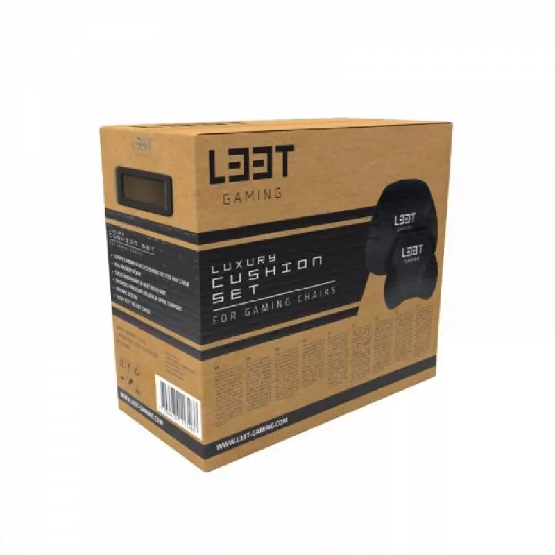 L33T Gaming 160382 Luksusowy Zestaw Poduszek do Krzesła Gamingowego, Pianka Memory, Welur, Ultra-miękki, Czarny