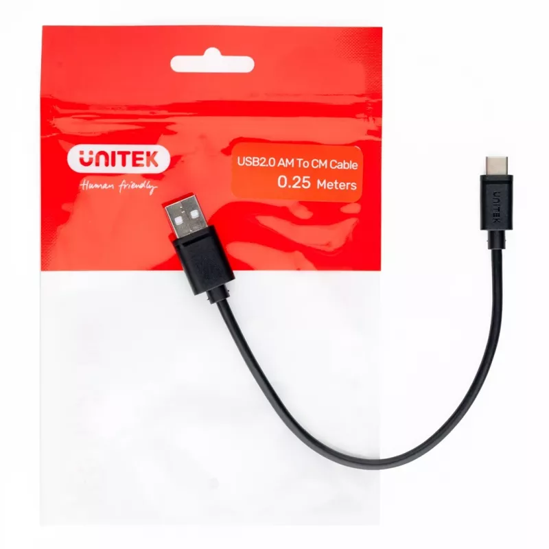 KABEL USB UNITEK USB-A — USB-C 25CM, Y-C480BK