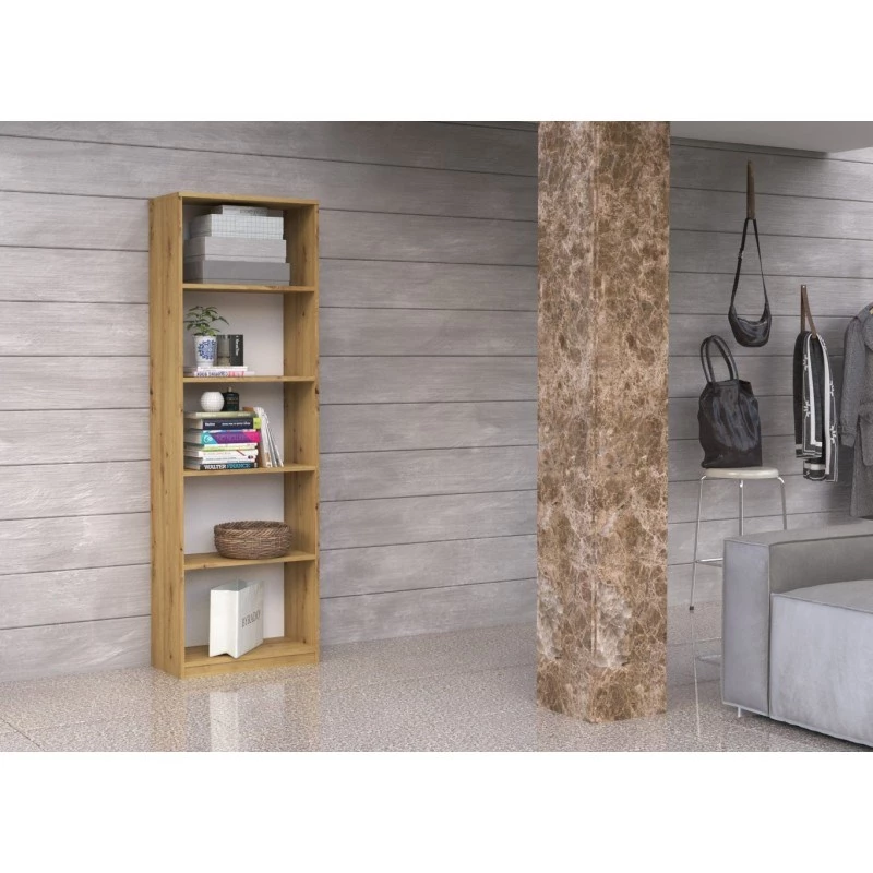 Regał biurowy Topeshop R40 ARTISAN, dąb, 5 półek, 400×300×1820 mm, rama z płyty wiórowej