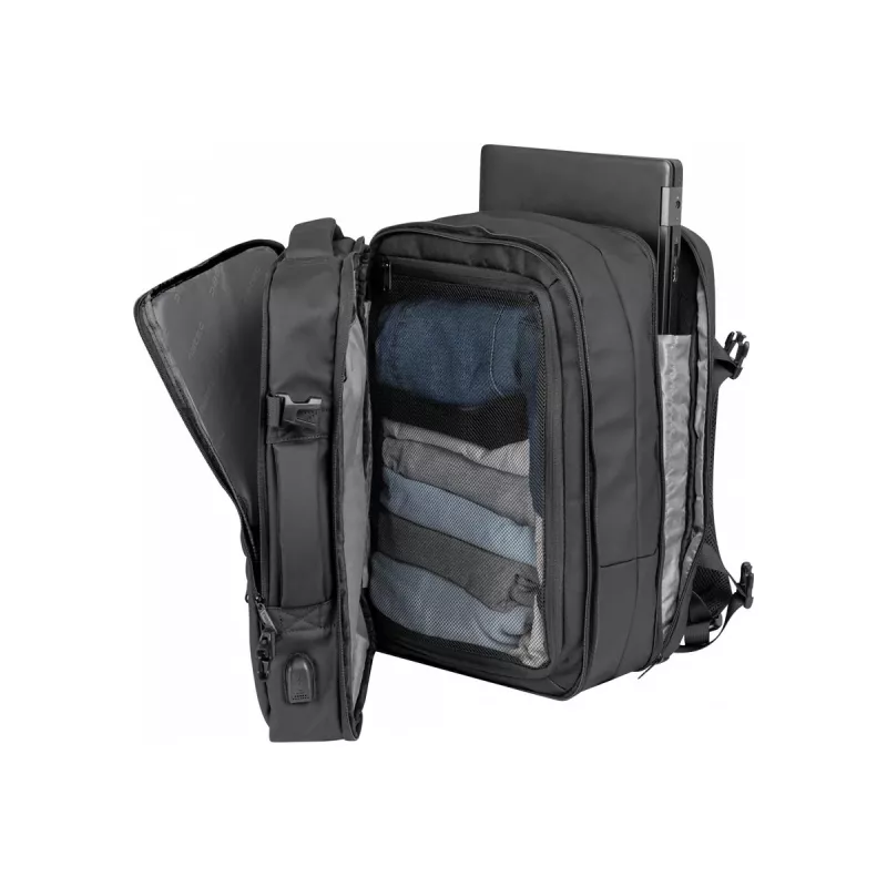 Plecak outdoorowy NATEC NTO-2116 bezramowy poliestrowy czarny 330×240×440 mm z kieszenią na tablet i 10 kieszeniami