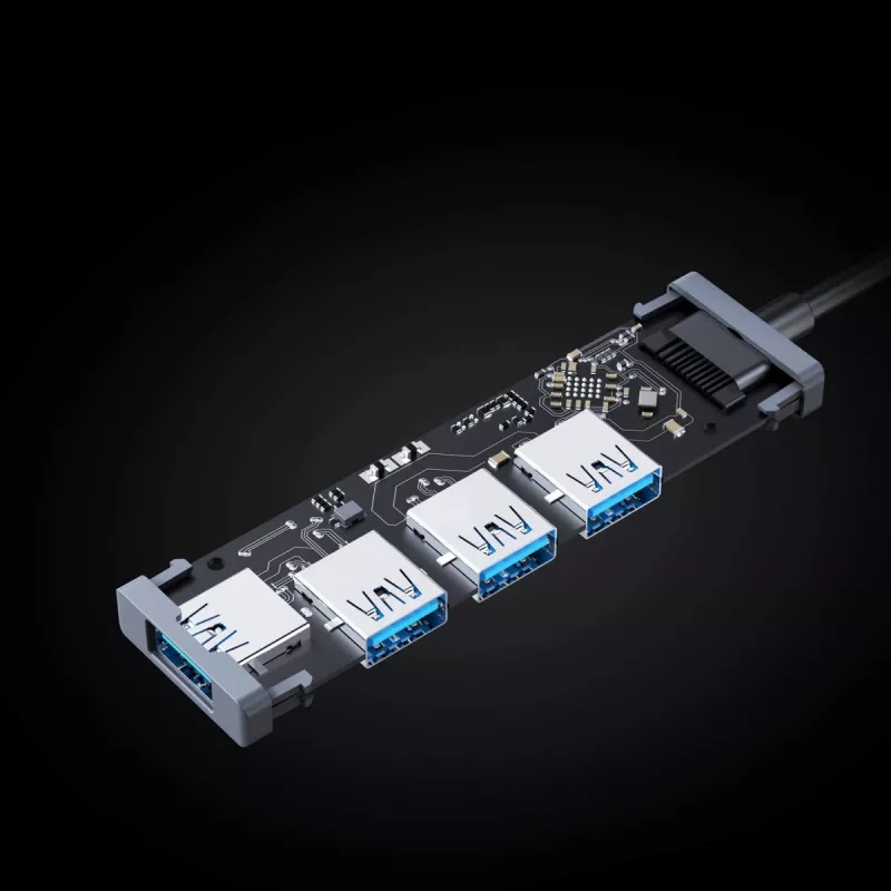 Hub USB Aukey CB-H36 — 4-portowy USB 3.2 Gen 1 Type-A, host USB 2.0, 5000 Mbit/s, aluminium srebrny