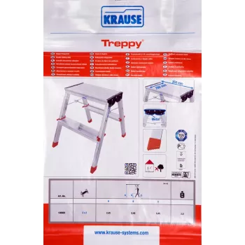Składana drabinka stopniowa Krause Treppy srebrny 130020 — aluminium, 2 stopnie, udźwig 150 kg, po złożeniu 55×20 cm, waga 2 kg