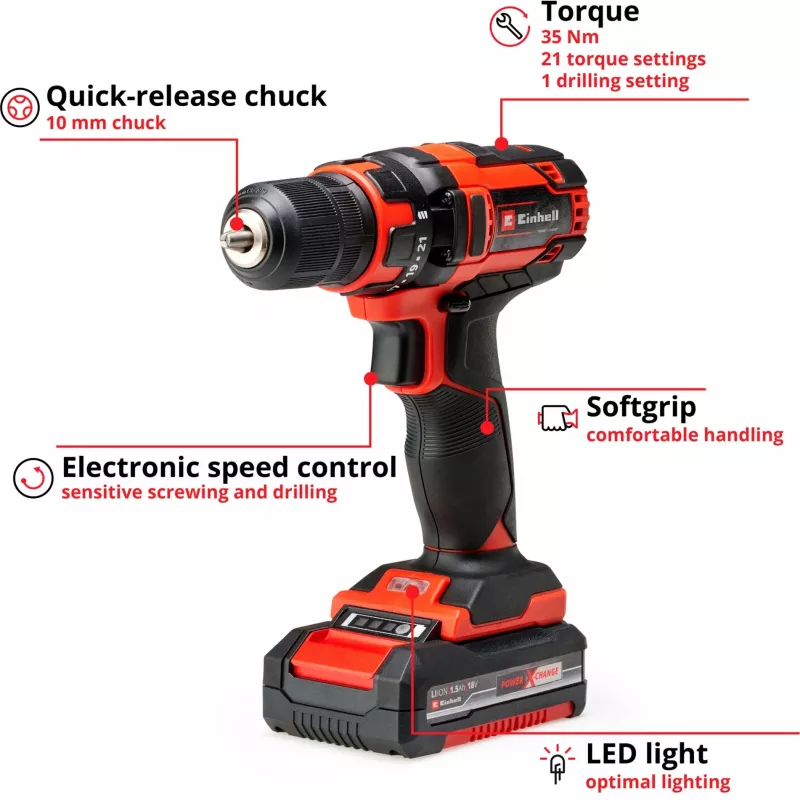 Wkrętarka akumulatorowa Einhell 4513914, 18V litowo-jonowa, 185x63x188 mm
