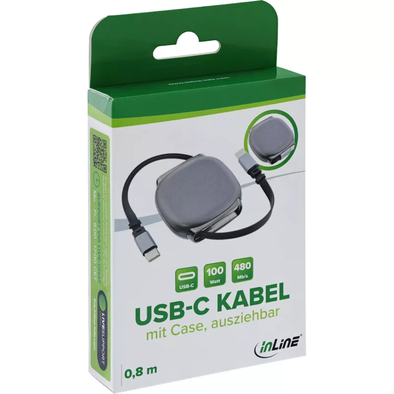 Kabel USB-C InLine 35850, zasilanie 100 W, 0,80 m, czarno-szary