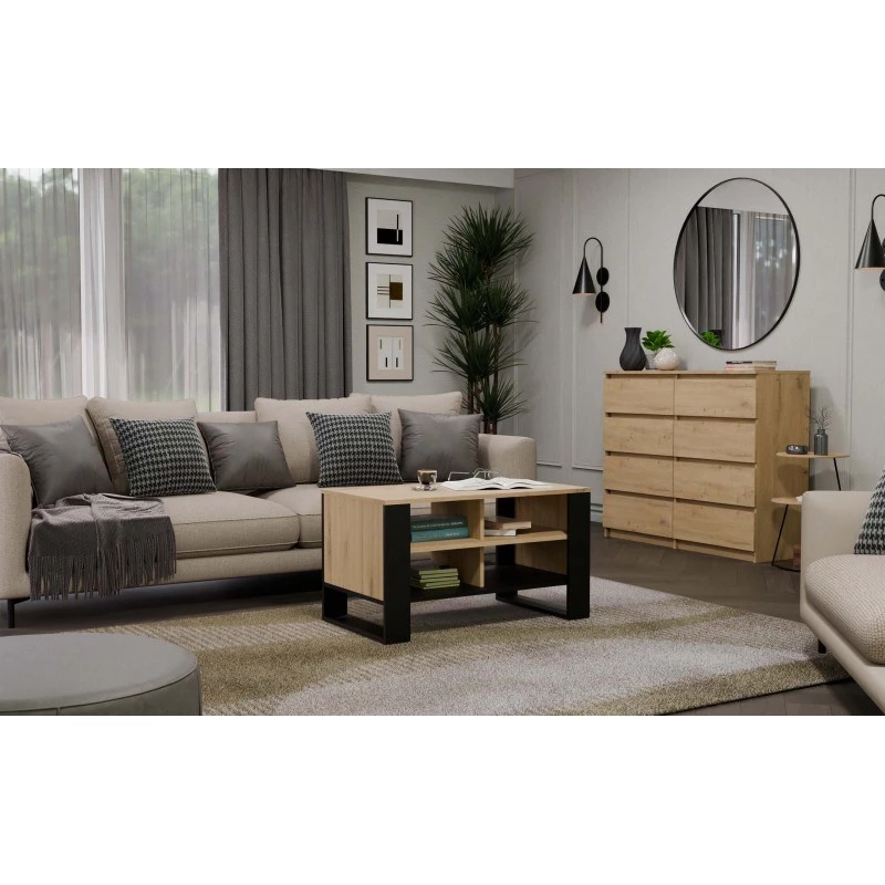 Stolik kawowy top e shop Topeshop STOLIK KAWOWY ŁAWA MODERN 4P Dąb Artisan Czerń