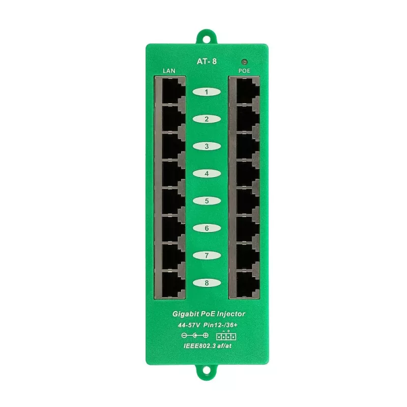 Extralink Gigabit PoE Injector 8 Port Active, 8 portów Gigabit 802.3at/af, tryb A