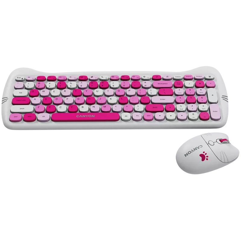 Bezprzewodowy zestaw klawiatura i mysz CANYON HSET-W6 Pink Kitty Edition