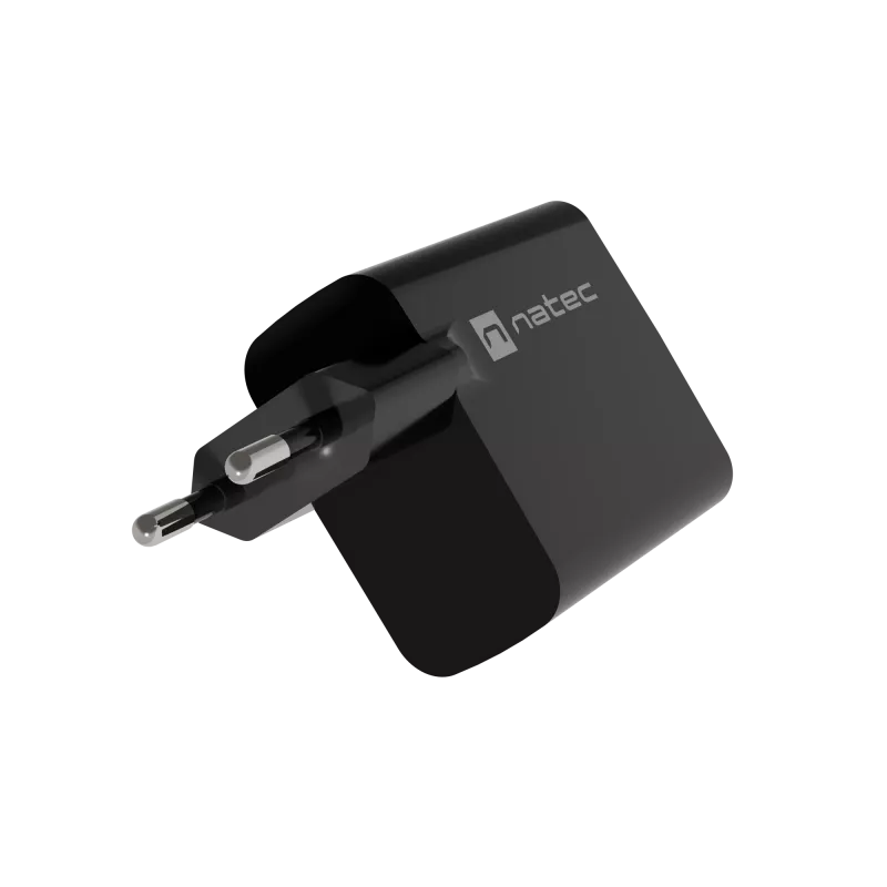 Przewodowa ładowarka do urządzeń mobilnych NATEC NUC-2145, 65 W, USB-C PD 3.0 + QC 3.0, 1x USB-C, 1x USB-A, 110–240 V, czarna