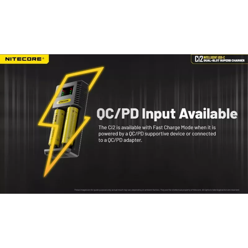 Ładowarka do akumulatorów Nitecore Ci12 Uniwersalna ładowarka USB do Li-Ion, NiCd, NiMH, wejście 3A 5/9/12V, obudowa z tworzywa sztucznego