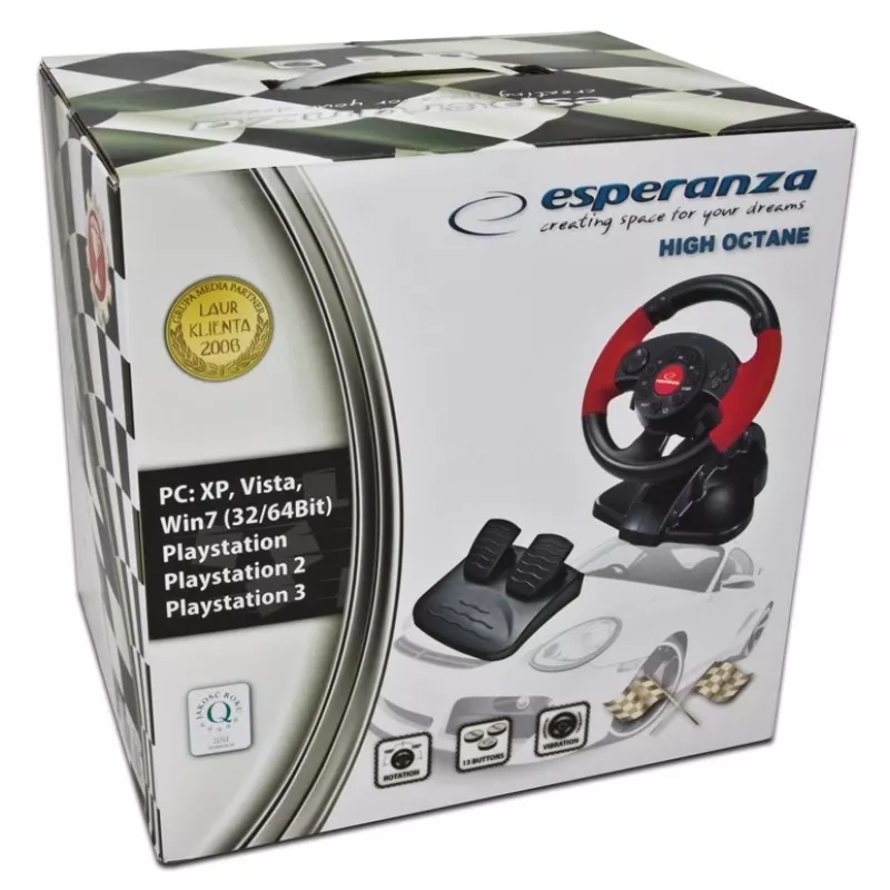 Kierownica do gier ESPERANZA EG103 — PC/PS2/PS3, 13 przycisków, wibracje, akcelerometr, czarno-czerwona