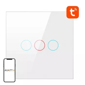 Inteligentny włącznik światła Avatto TS02-EU-W3 WiFi 3-drożny — naścienny przełącznik Wi‑Fi do sterowania wielopunktowego