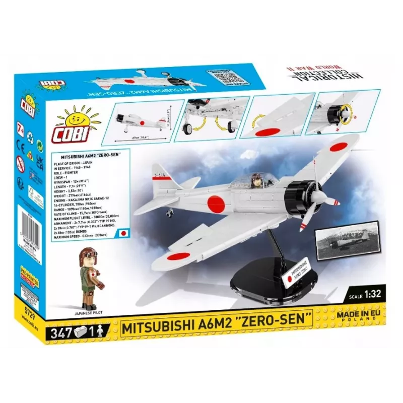 Zestaw klocków Cobi Mitsubishi A6M2 „Zero-Sen” — 347 elementów, zalecany wiek 3+