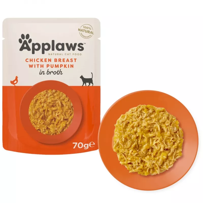 Applaws saszetka z mokrą karmą dla kota — Pierś z kurczaka z dynią, 70 g, dla dorosłych, wilgotność 84%, białko 12%, bez zbóż i glutenu