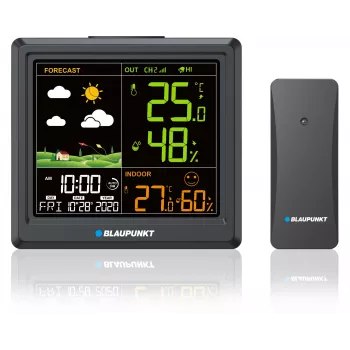 Stacja pogodowa BLAUPUNKT WS25BK — monitor temperatury i wilgotności wewnątrz i na zewnątrz, czarny, 1 czujnik, wyświetlacz LCD