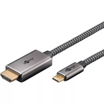 Pleciony kabel adaptera USB, wtyk USB-C > wtyk HDMI, 4K / 60 Hz (czarny/srebrny, 2 metry)